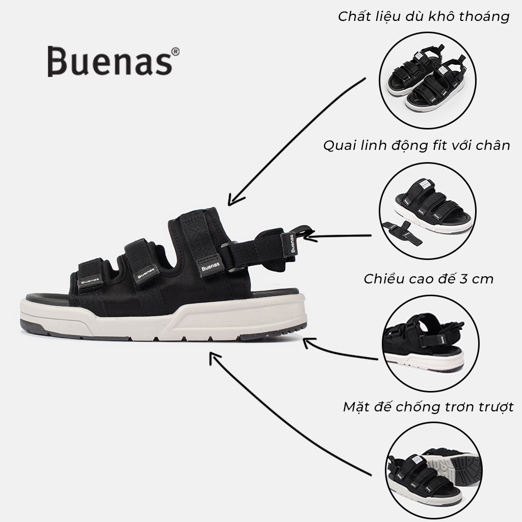 Sandal nam nữ học sinh Buneas SD-6879 đen ghi - giày dép xăng-đan đế bằng cao 3 phân đi chơi