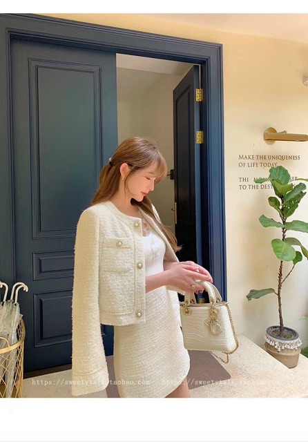 Áo khoác dạ tweed viền khuy ngọc mã 6907