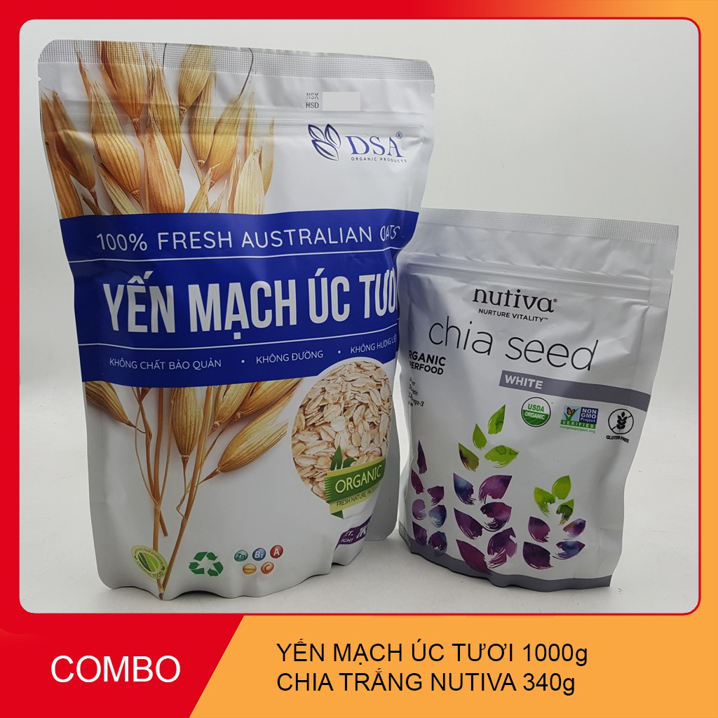 [ Tặng bịch chia trắng Nutiva 340gr] 1kg Yến mạch úc tươi hỗ trợ giảm cân.