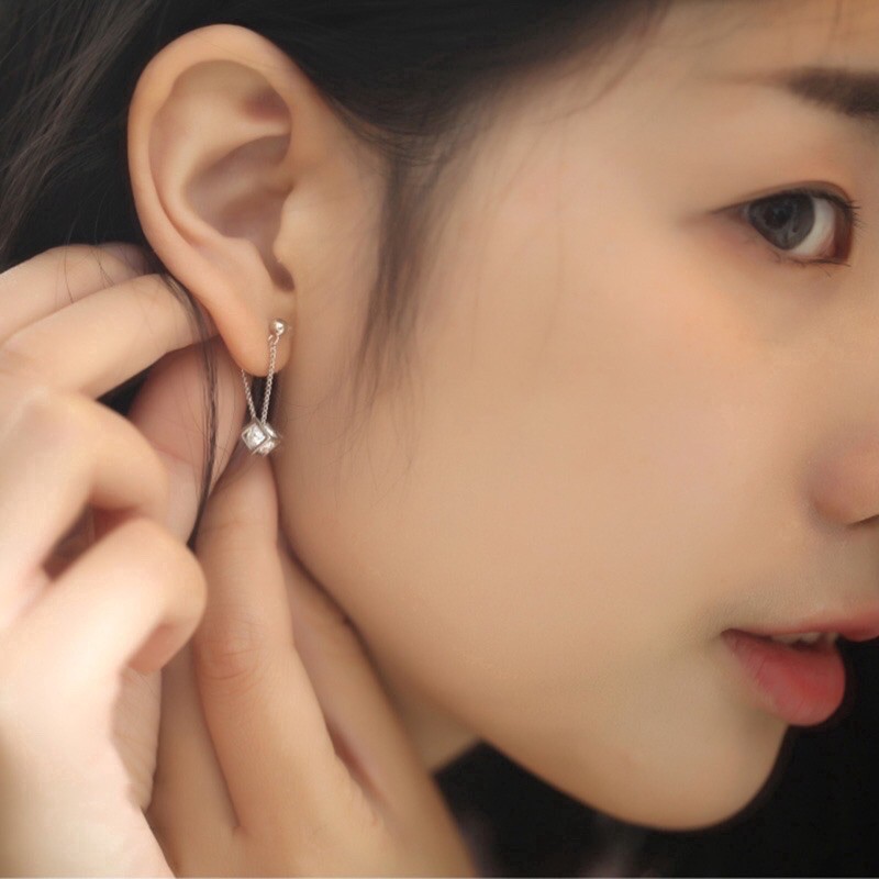 Bông tai bạc ta cá tính hình khối lập phương Xưởng Bạc Phương Cảnh