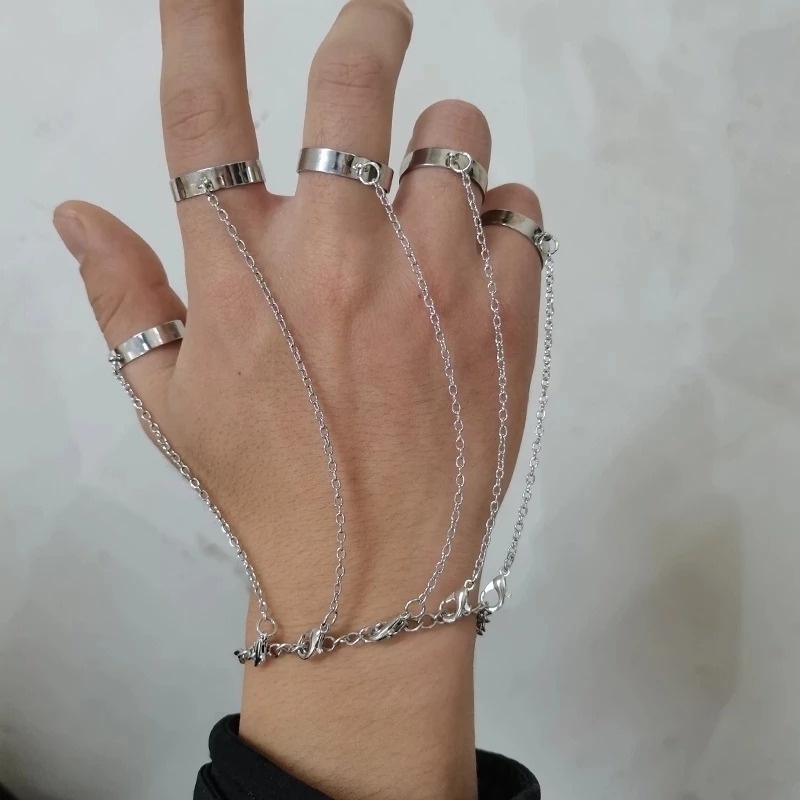 [Serendipity] Nhẫn Dạng Hở Phối Tua Rua Hình Học Màu Bạc Phong Cách INS Bằng Kim Loại Mịn Màng Phong Cách INS Dành Cho Nam / Nữ