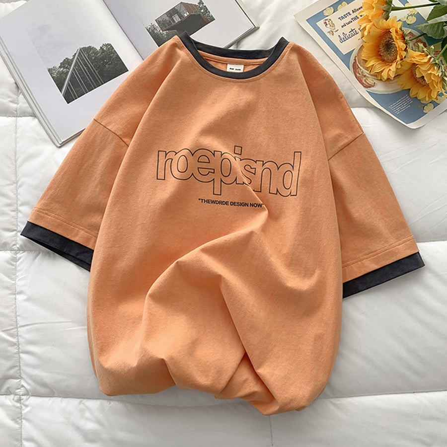 Áo thun nam nữ unisex   ⚡Có Video +Ảnh Thật⚡  Áo cộc, cổ phối màu from rộng đủ màu và size