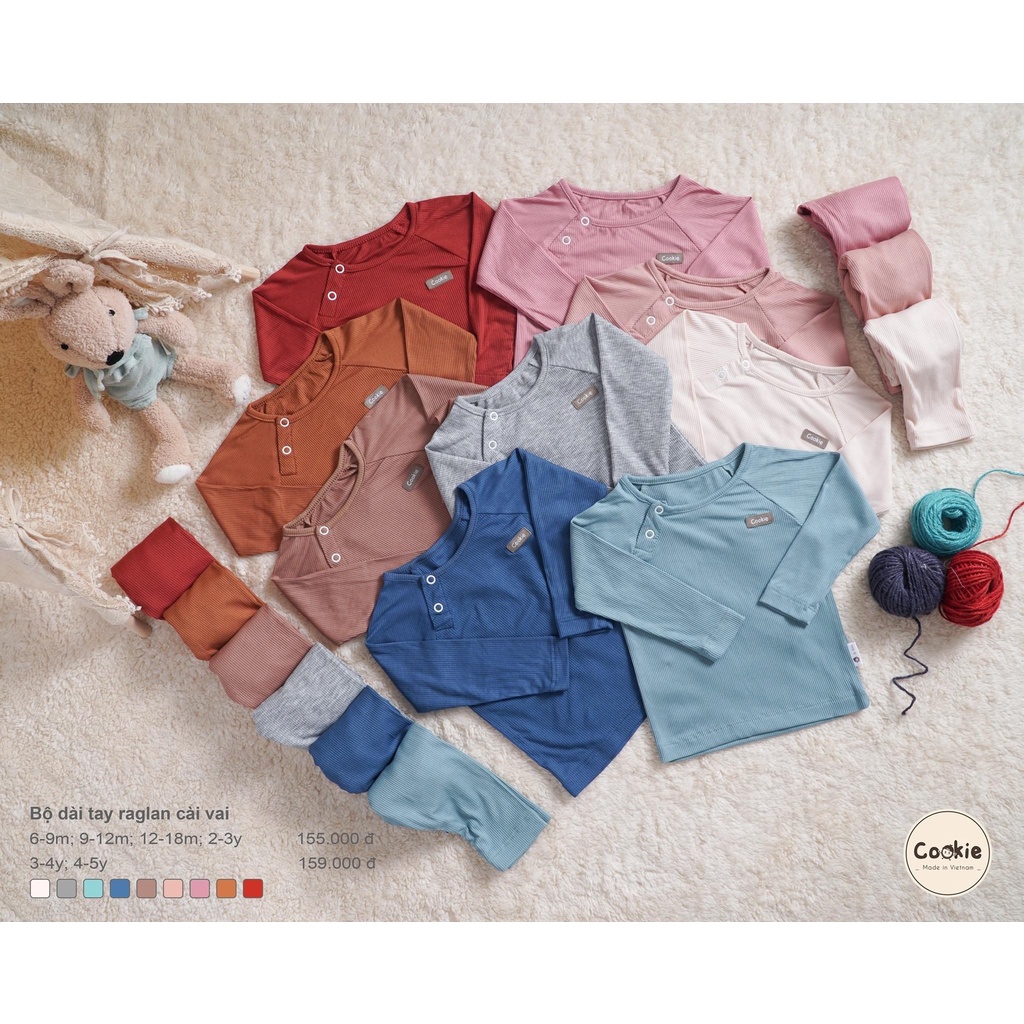 Cookie Bộ dài tay raglan cotton tăm lạnh cho bé