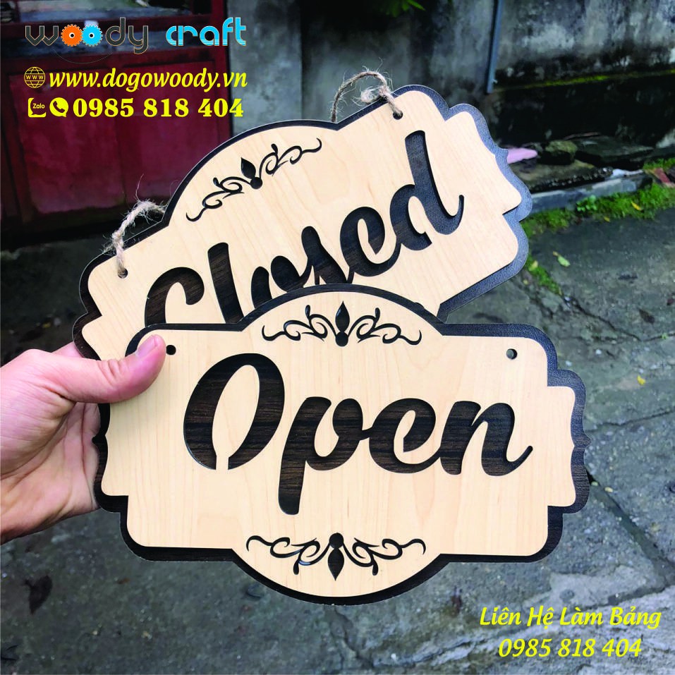 Bảng Gỗ Mẫu Open - Close - Mở Cửa - Đóng Cửa