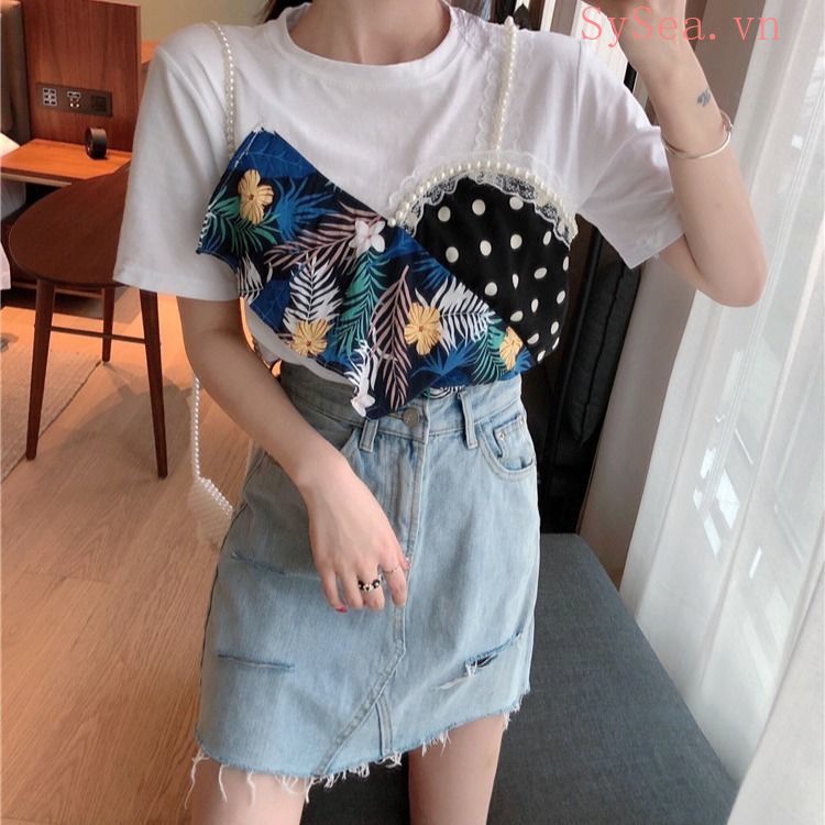 Áo thun nữ tay ngắn dáng rộng phong cách Hàn Quốc