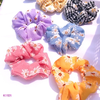 Dây buộc tóc, cột tóc vải voan scrunchies hoa cúc Orin K1181