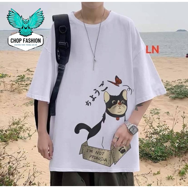 Áo Phông Nam Cao Cấp MYO Vải Cotton In Hình Mèo Phá Phách
