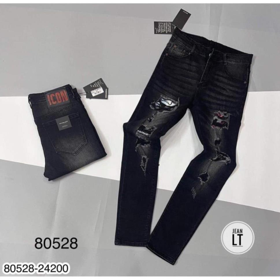 Quần Jean nam DSQ - Quần bò nam dáng dài ống côn vá rách - Quần bò đen ICON ! ! Xịn