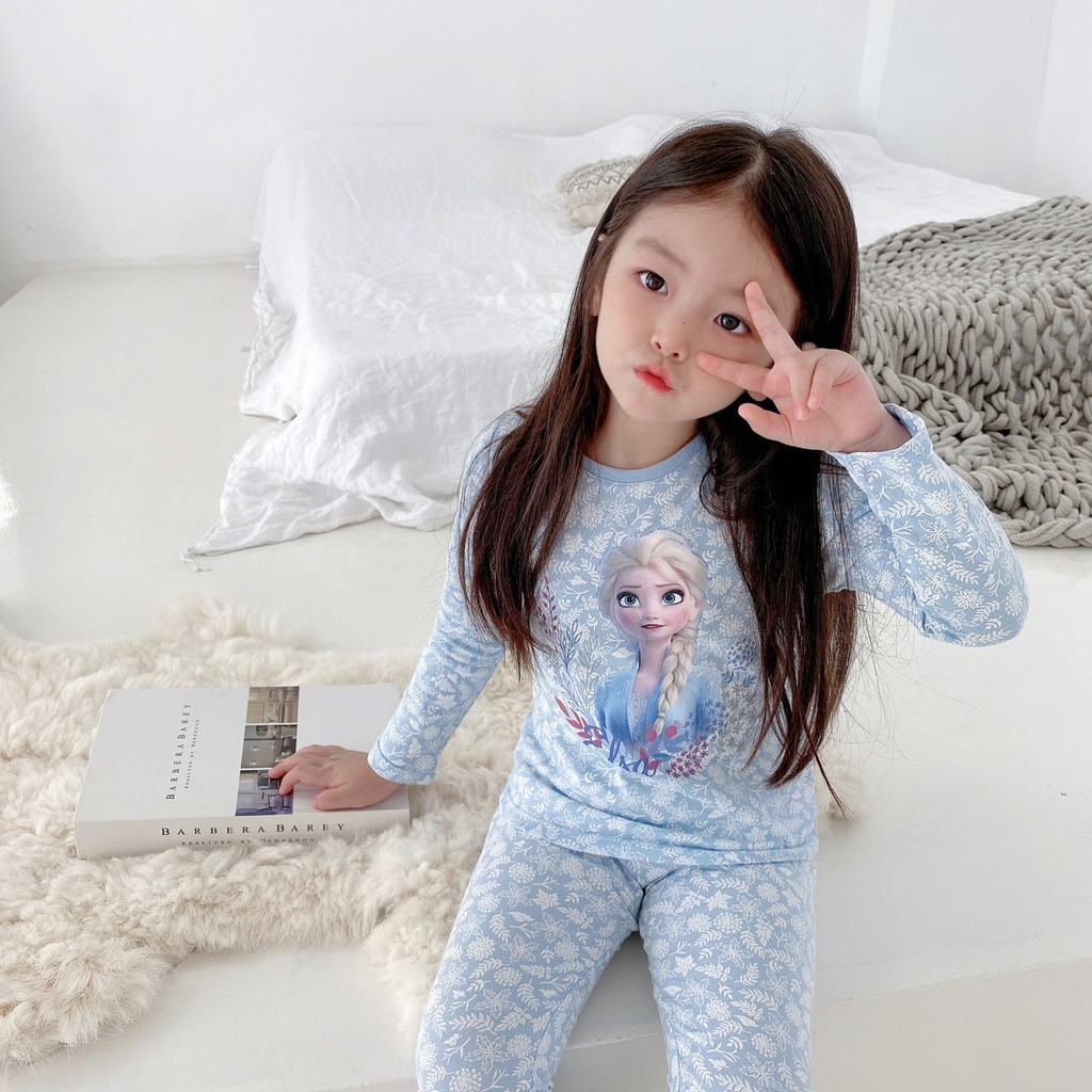 ĐỒ BỘ CHO BÉ GÁI CAYABE CÔNG CHÚA ELSA TAY DÀI, QUẦN DÀI XANH NHẠT (QUẦN ÁO TRẺ EM)