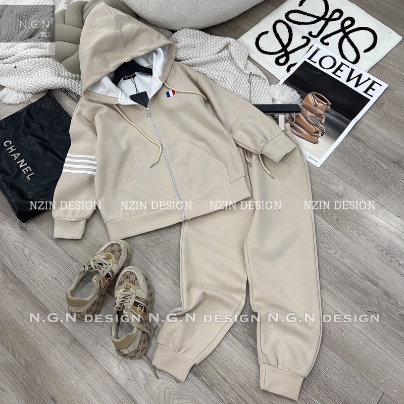 Sét nỉ 3 sọc có mũ