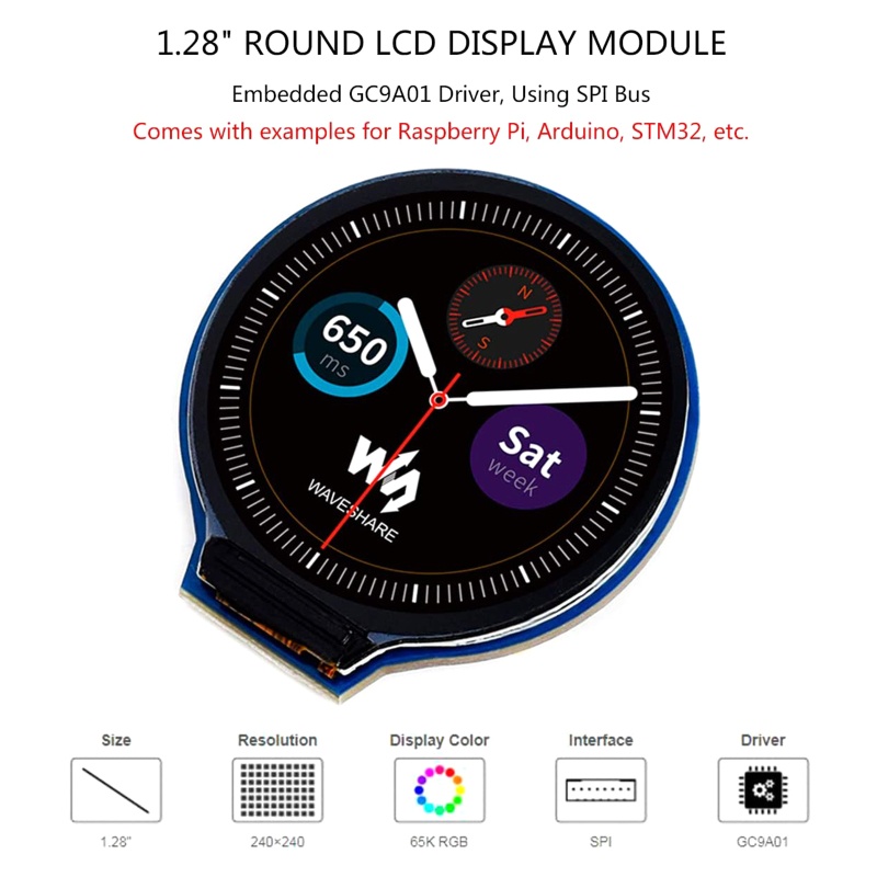 Mô Đun Màn Hình Tròn LCD 1.28 &quot;65K RGB 240X240 Pixels SPI GC9A01 Cho Raspberry Pi / Jetson Na