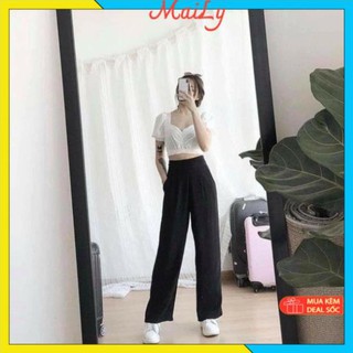 Quần ống rộng suông 💖 𝑭𝑹𝑬𝑬𝑺𝑯𝑰𝑷 💖 Quần ống suông cạp cao khóa sườn, quần ống rộng vải tuyết mưa siêu tôn dáng