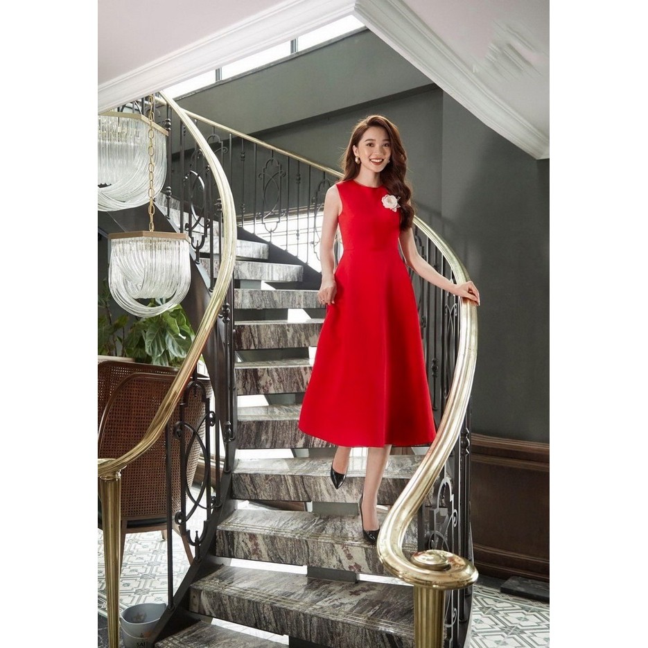 Đầm lụa xoè thiết kế cao cấp form basic 3 lỗ sát nách xinh xinh dài qua gối đi làm | đi tiệc (hàng có nhiều size)