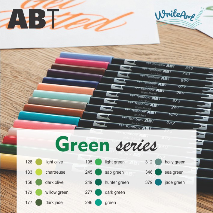 (Green) Bút cọ 2 đầu Tombow AB-T - Tombow Dual Brush Pen AB-T