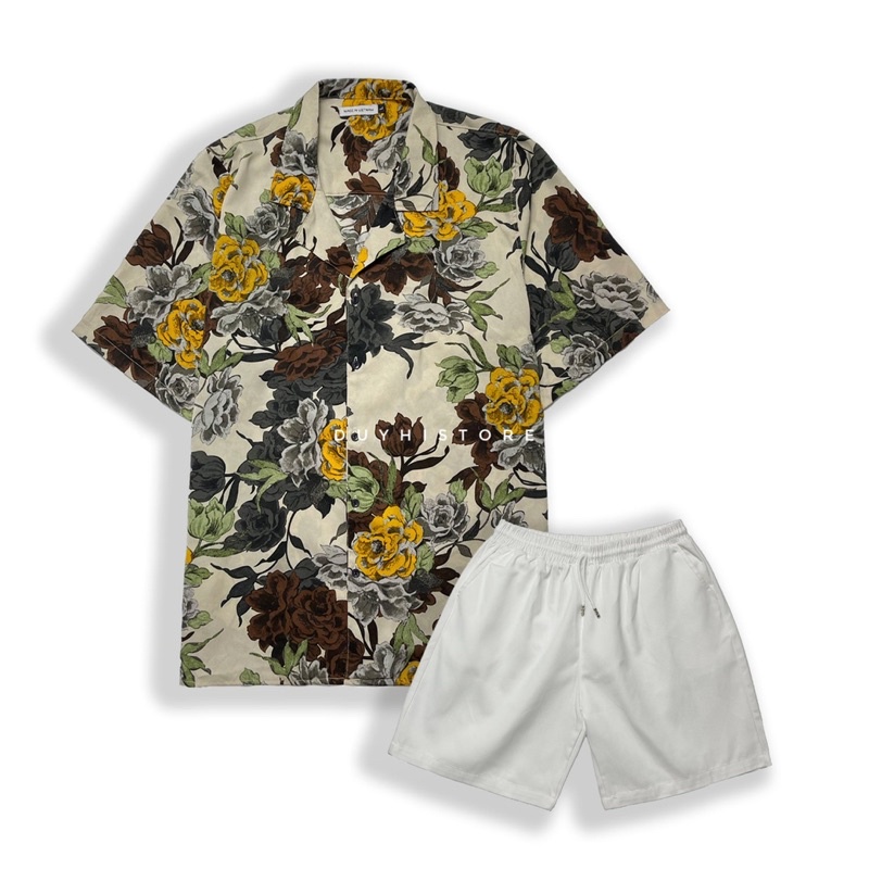 Áo sơ mi cộc tay họa tiết / Áo sơ mi unisex nam nữ form rộng / Ảnh thật