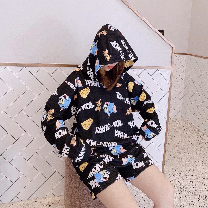 Set Hoodie Dài Tay Tom&amp;Jerry Ảnh Thật