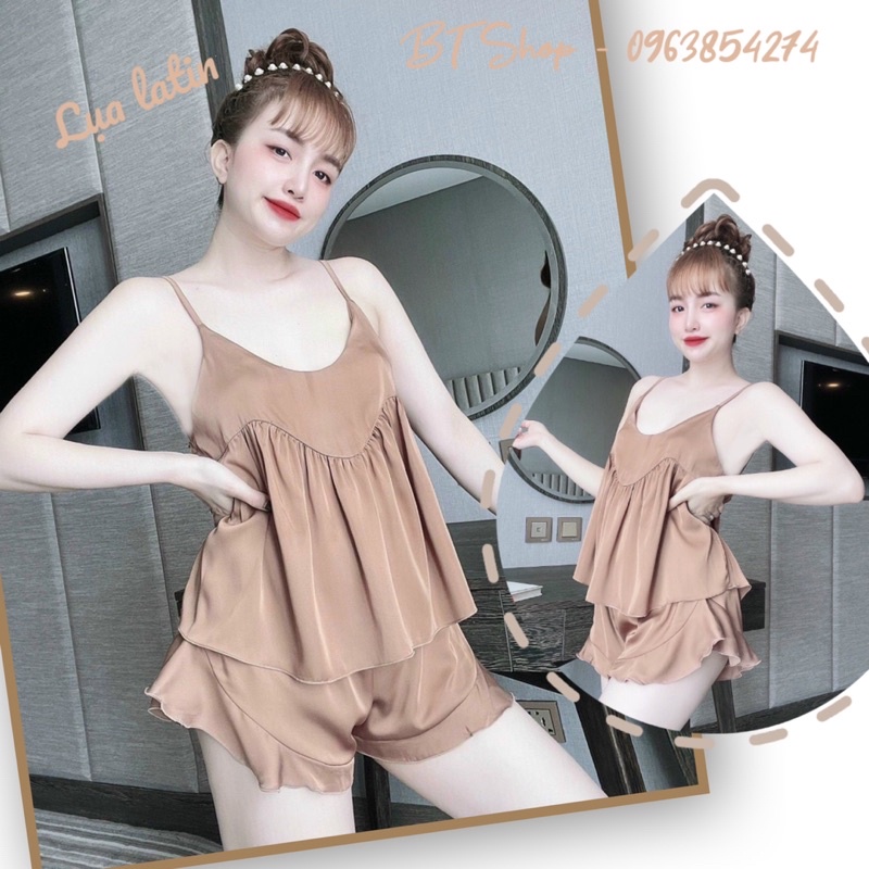 Đồ ngủ mặc nhà lụa 2 dây đùi màu trơn freesize <57kg tuỳ chiều cao