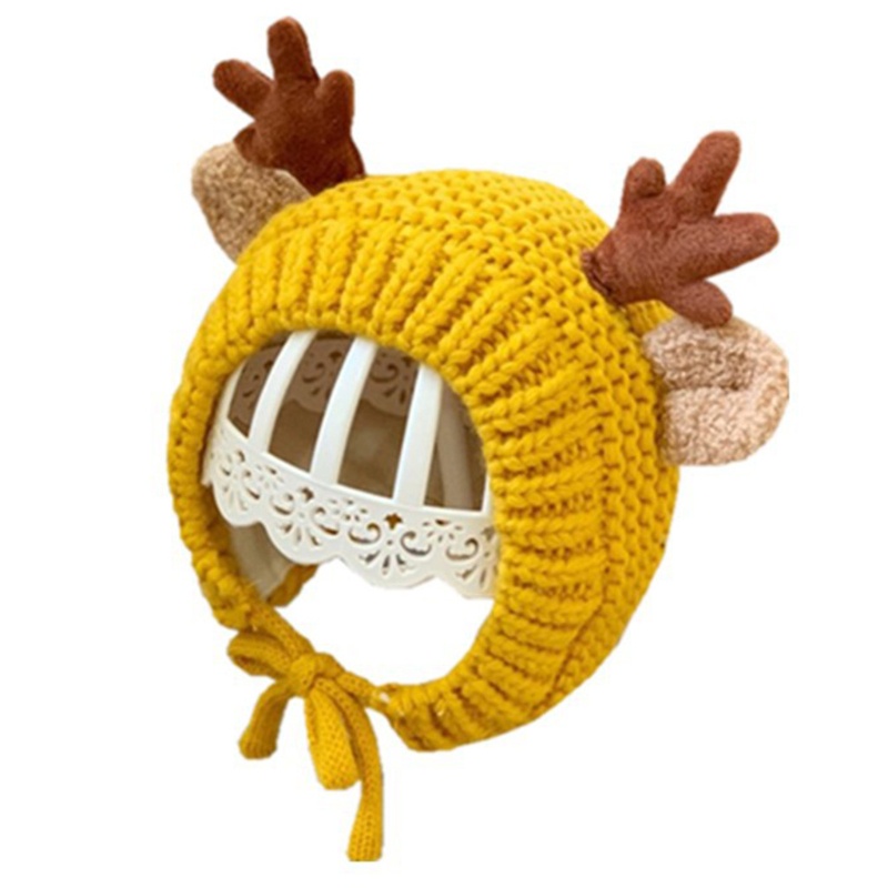 Mũ beanie giữ ấm tai chống gió kèm dây đeo hình tuần lộc dễ thương cho bé sơ sinh
