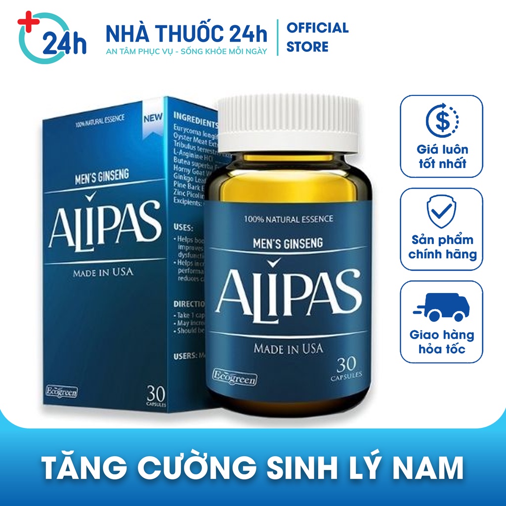 Viên uống ALIPAS tăng cường sinh lý nam Sâm Alipas Platinum Cho Nam Giới Chính Hãng Của Mỹ, Mẫu mới - Hộp 30 viên