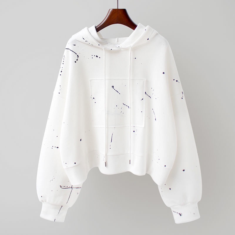 Áo Hoodie Lửng Tay Dài Dáng Rộng In Hình Thời Trang Mùa Thu Phong Cách Hàn Quốc Cho Nữ
