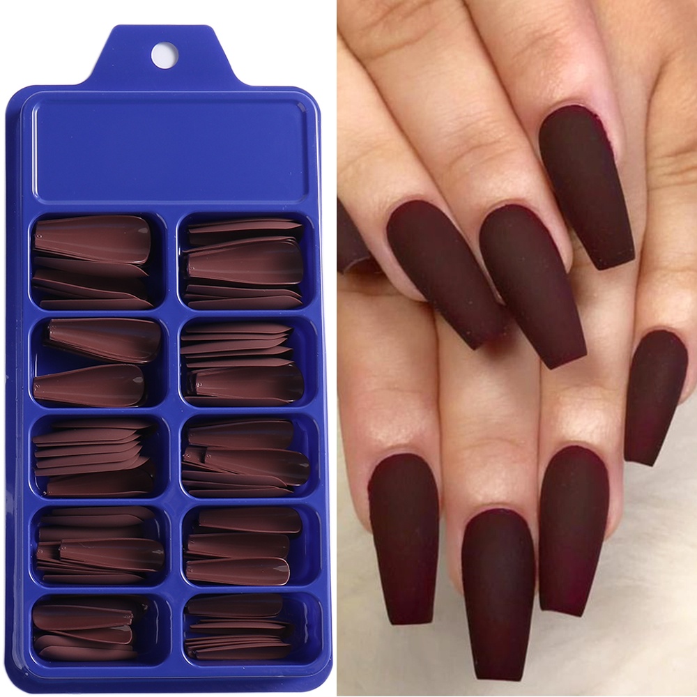 Bộ 100 Móng Tay Giả Dài Màu Trắng/Đen/Hồng/Trắng Trang Trí Đẹp Mắt