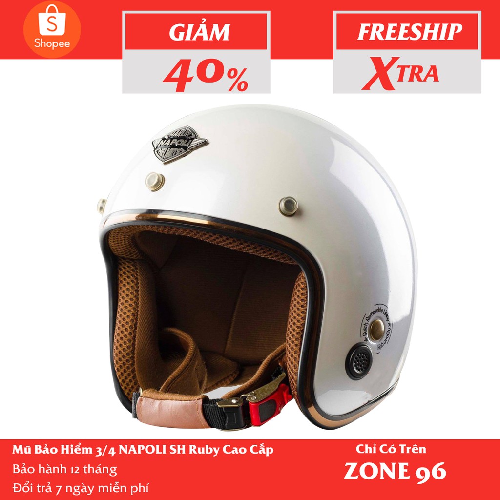 Mũ bảo hiểm 3/4 Napoli Sh Ruby Cam bóng lót nâu - Free size Bảo hành 12 tháng