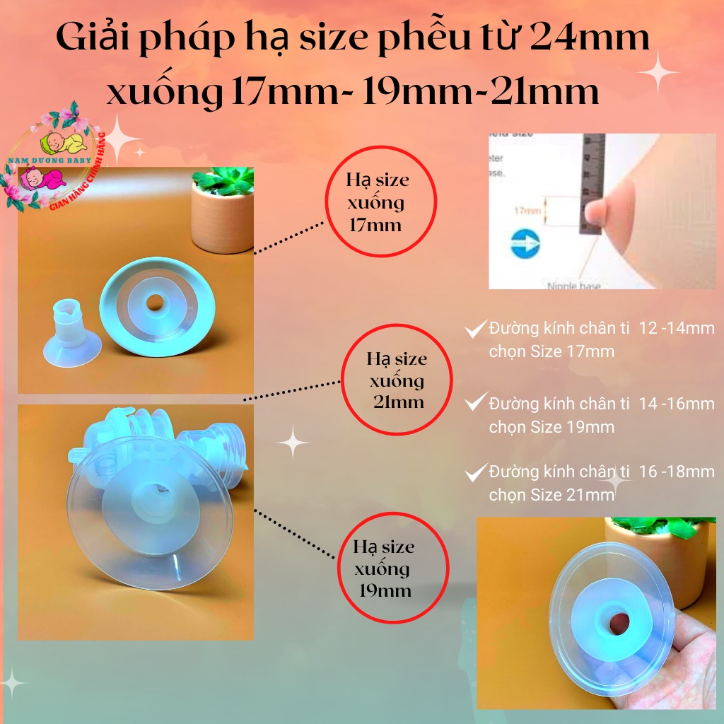 Phụ kiện Giảm Size / Hạ Size Phễu Hút Sữa Mama's Choice Hạ Size Cho Cup Rảnh Tay, Phễu Hút Sữa xuống 17-19-21mm