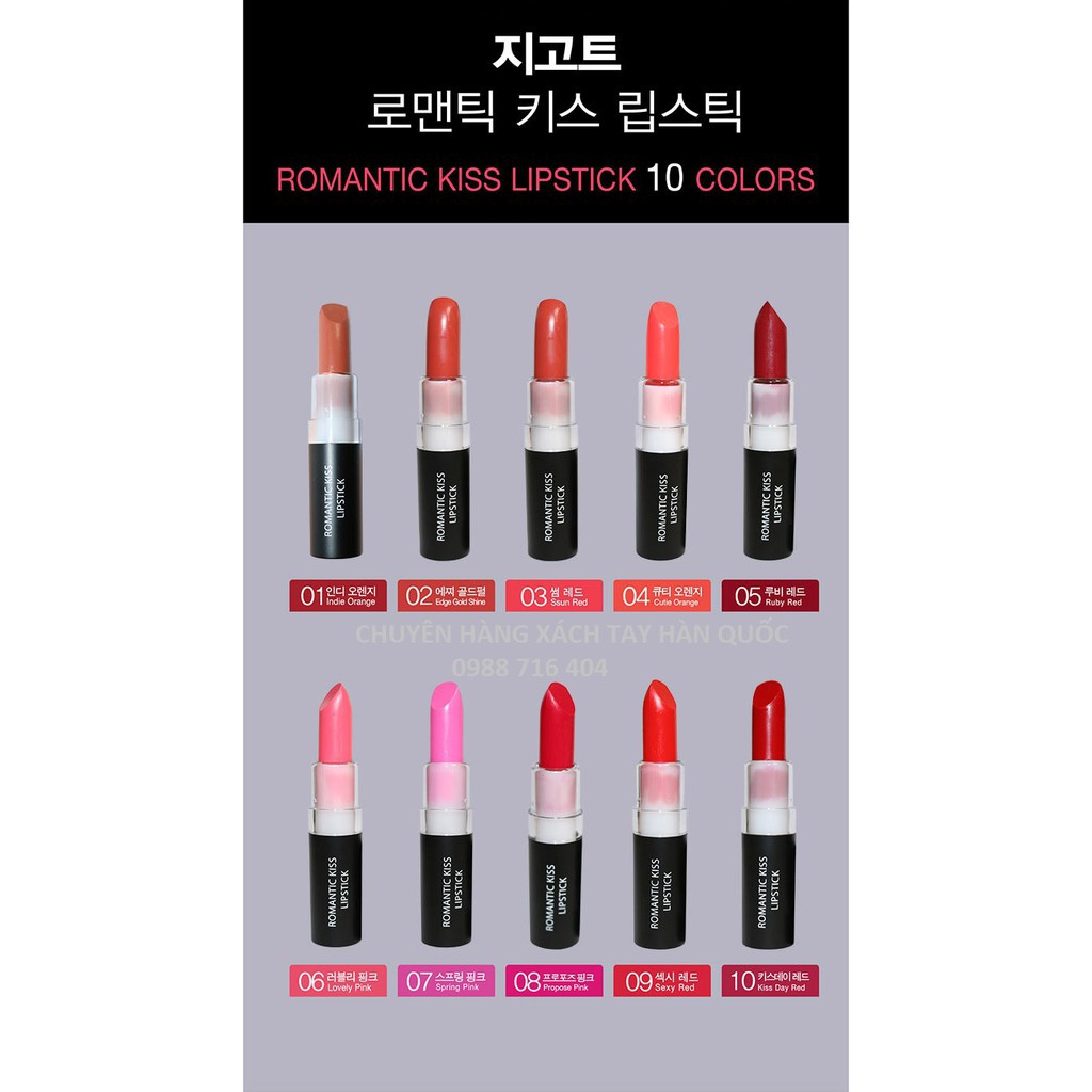 Son không chì lì mịn Hàn Quốc JIGOTT Romance Kiss Lipstick Số #06 màu hồng nhẹ Lovely Pink 20g