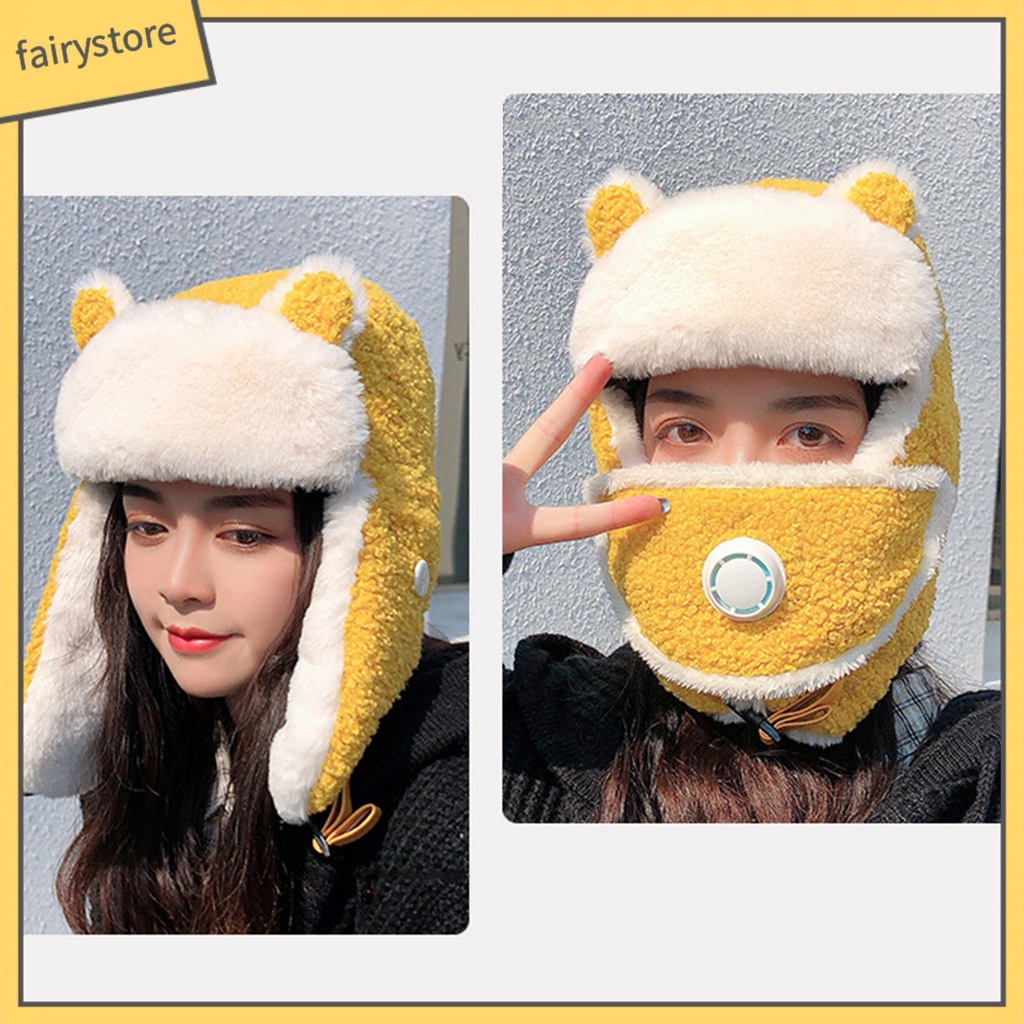 (Hàng Mới Về) Mũ Trùm Đầu Phủ Lông Cừu Phối Khẩu Trang Có Van Thở Tiện Dụng