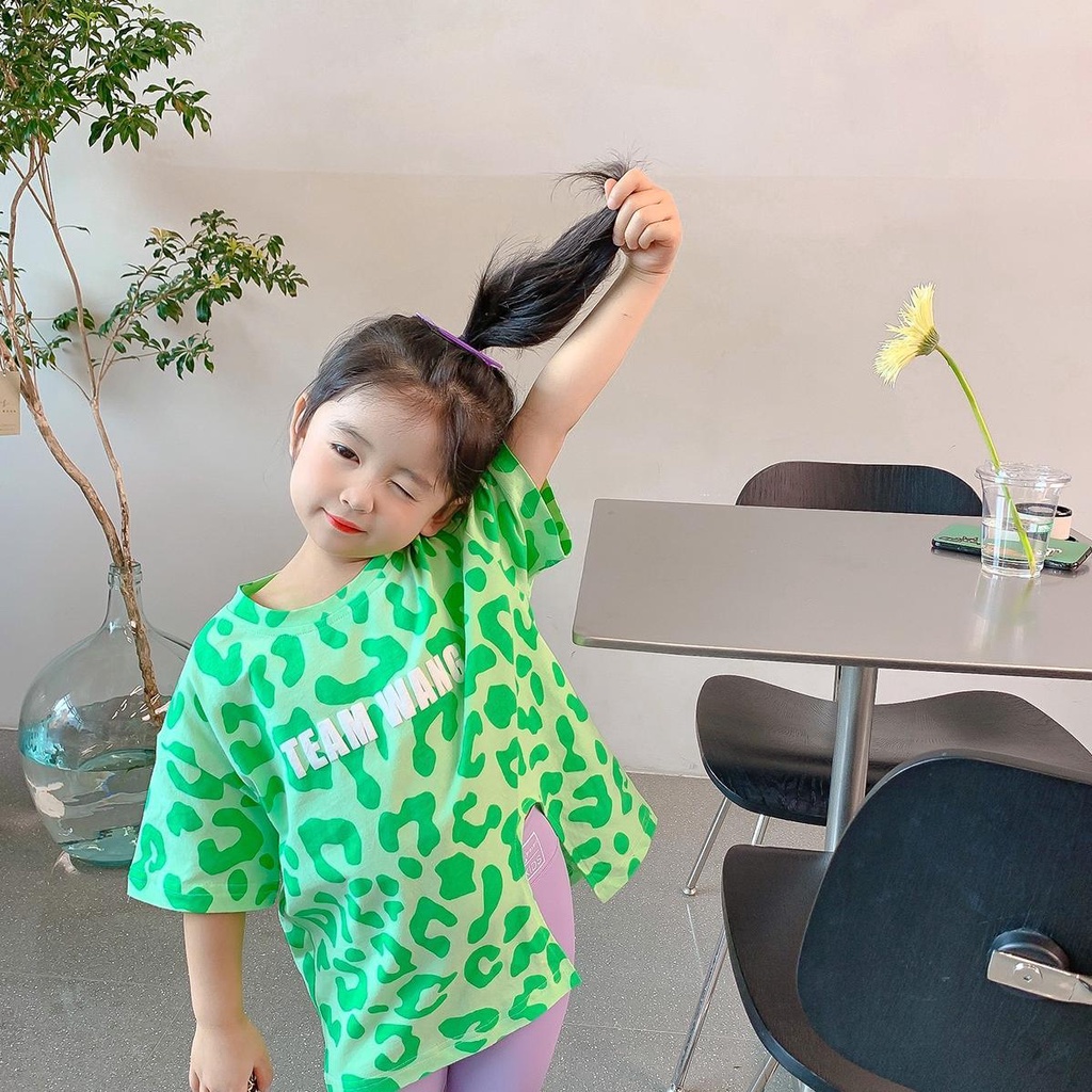 Áo Thun Cổ Tròn Dáng Rộng Ngắn Tay In Da Báo Thời Trang Mùa Hè Hàn Quốc Dành Cho Nữ 2023