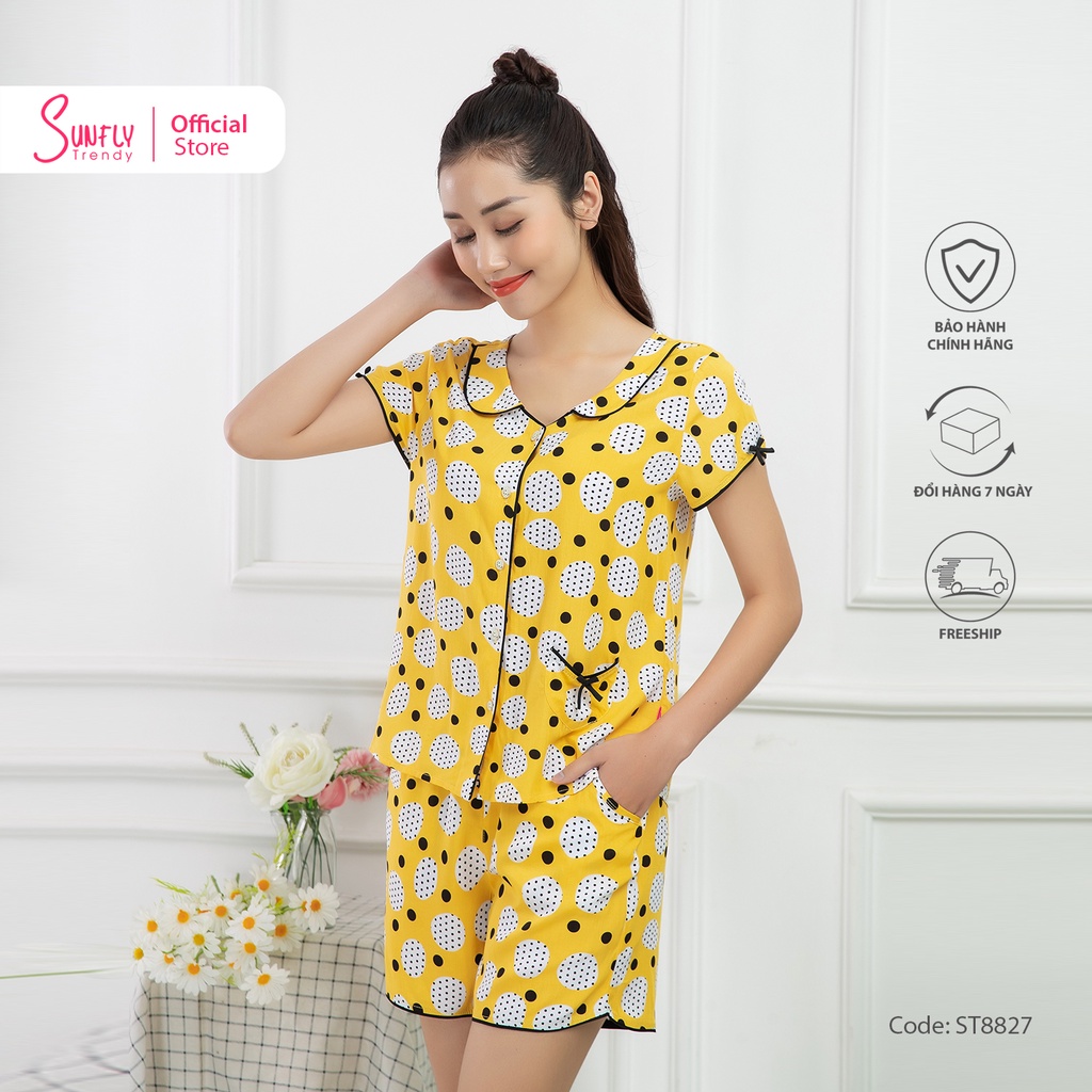 Bộ đồ mặc nhà nữ pijamas lanh SUNFLY áo cộc, quần sooc ST8827