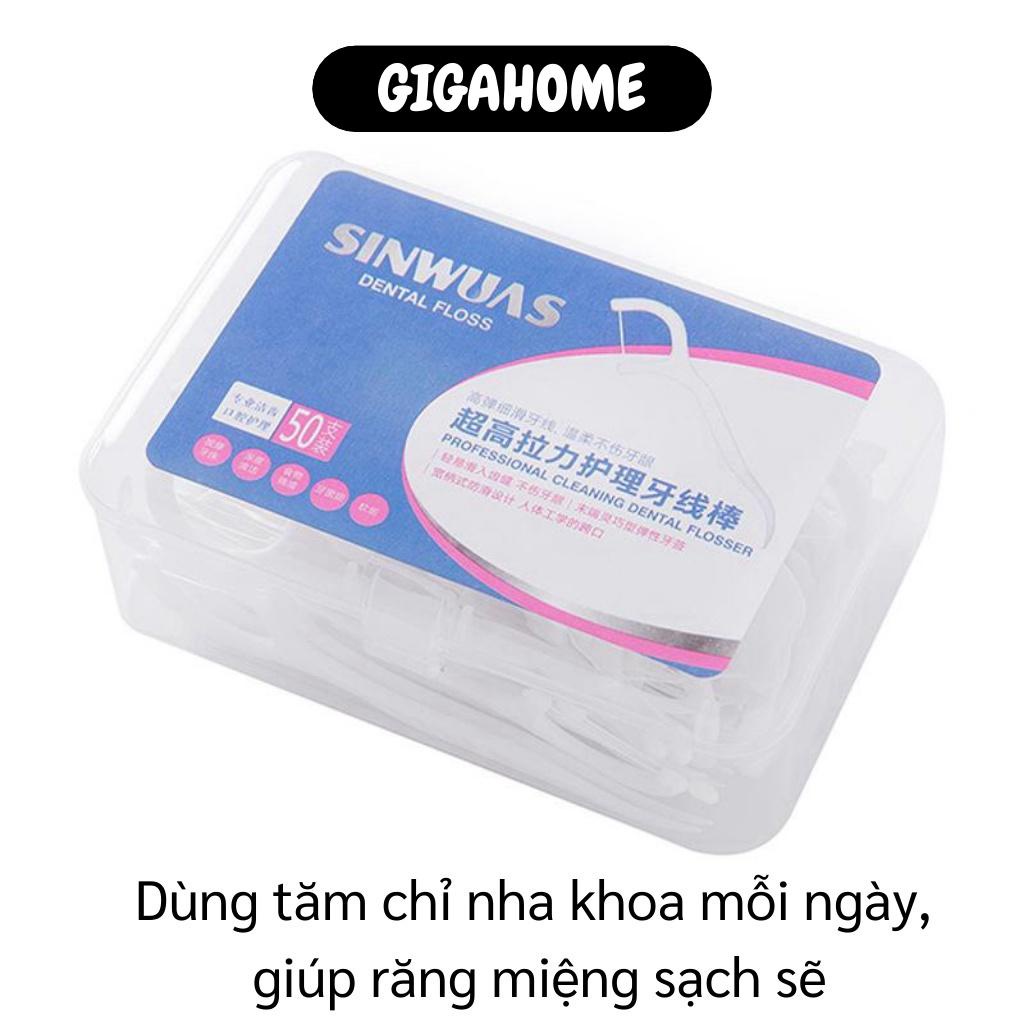 Hộp 50 Tăm Chỉ Nha Khoa GIGAHOME Tiệt Trùng, Vệ Sinh Răng Cao Cấp, Dùng 1 Lần 8557
