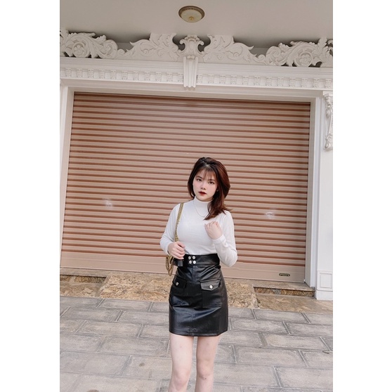 Chân váy da 4 khuy túi trước siêu hot