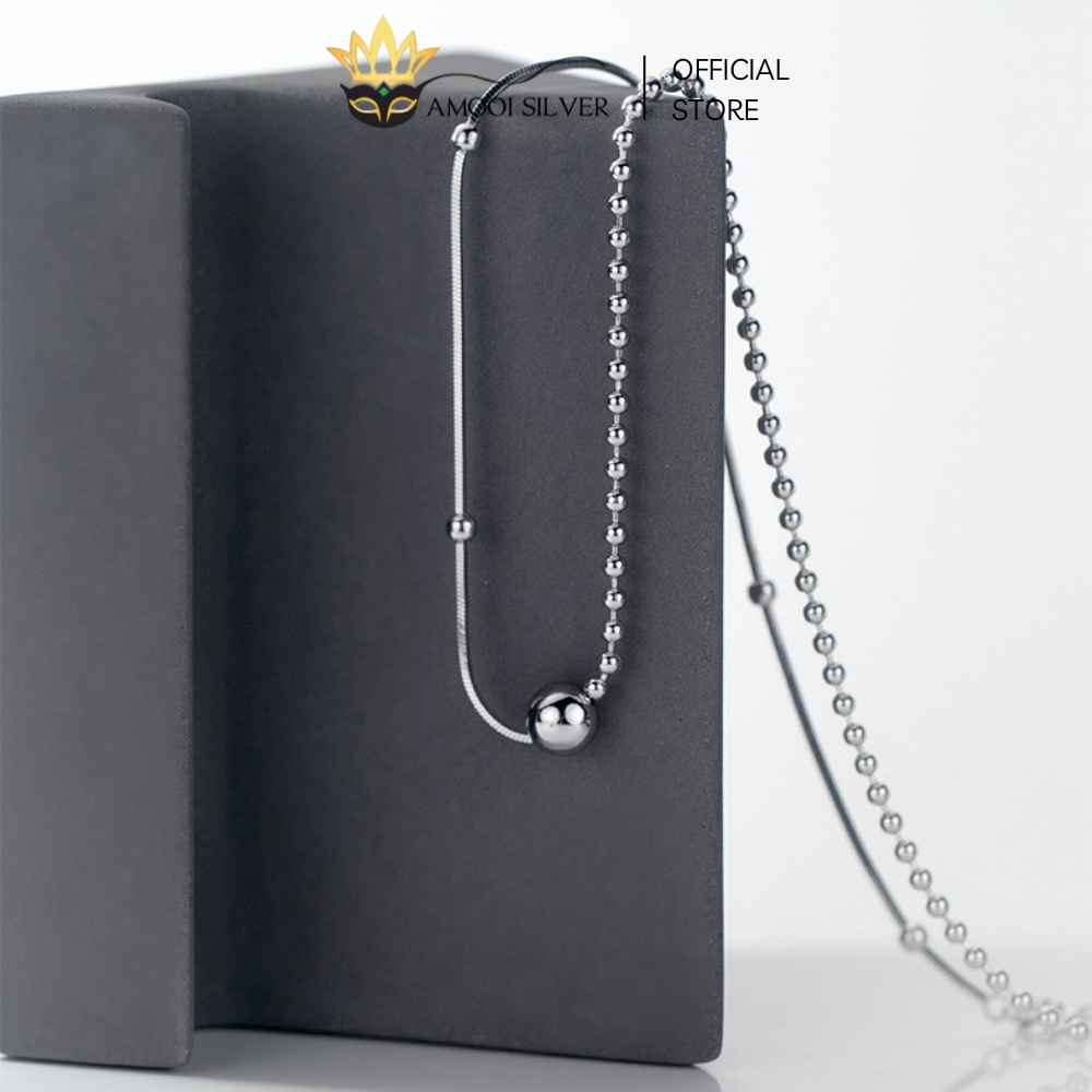 Vòng Cổ Choker Bạc Cao Cấp S925 Mẫu 1 Viên Bi 2 Loại Dây - Amooi Silver AD68