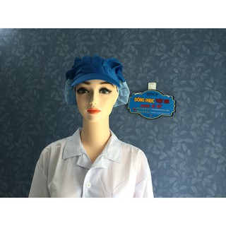 Nón/ Mũ vải kaki xếp ly  phối lưới trùm đầu trong sản xuất công nghiệp thực phẩm, thủy sản