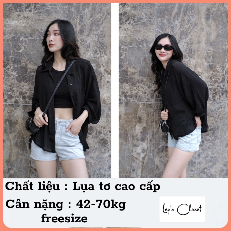 Áo sơ mi nữ Lụa tơ cao cấp , áo sơ mi đen chống nhăn tay cánh dơ , áo form rộng thời trang | BigBuy360 - bigbuy360.vn