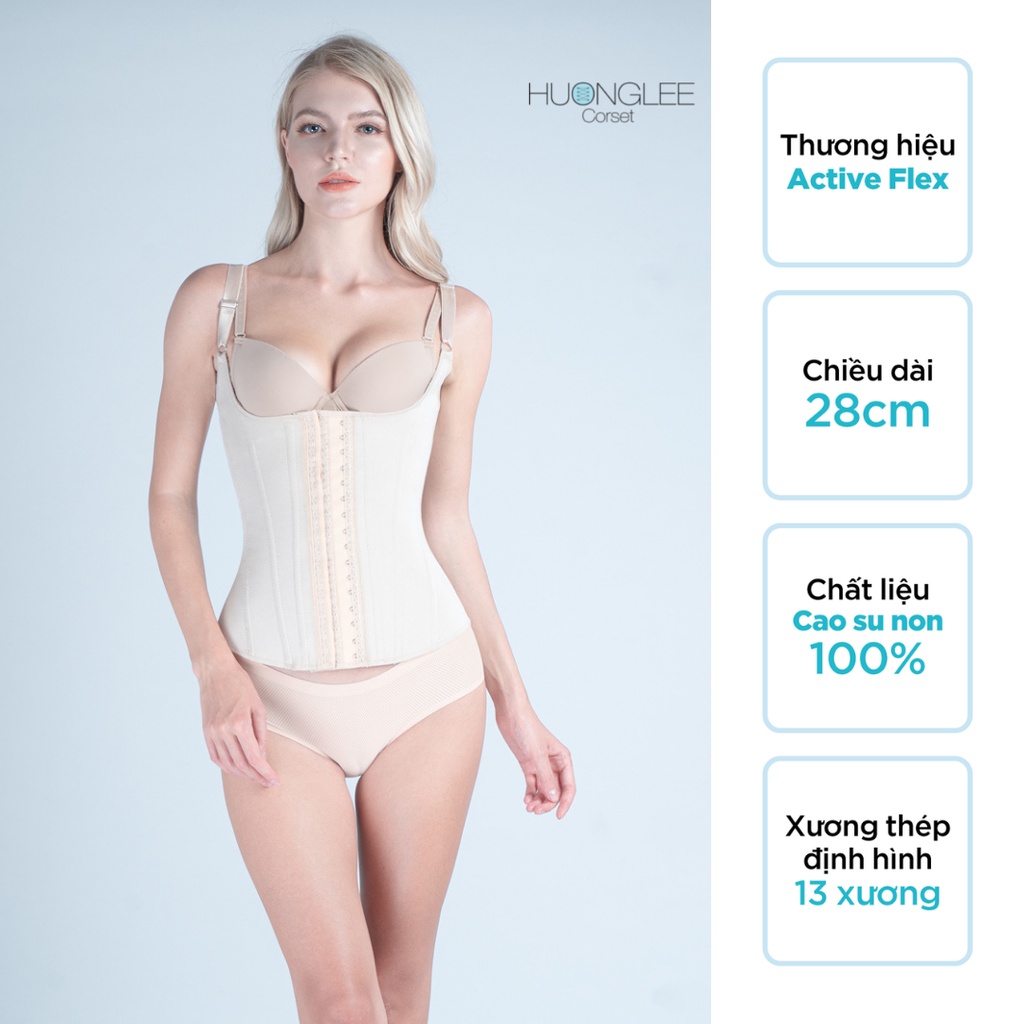 [HUONGLEE Corset] Đai Gen Nịt Bụng Giảm Eo Latex Carla Vest Active Flex 13 xương thép - 28cm Chuẩn Chính Hãng Colombia