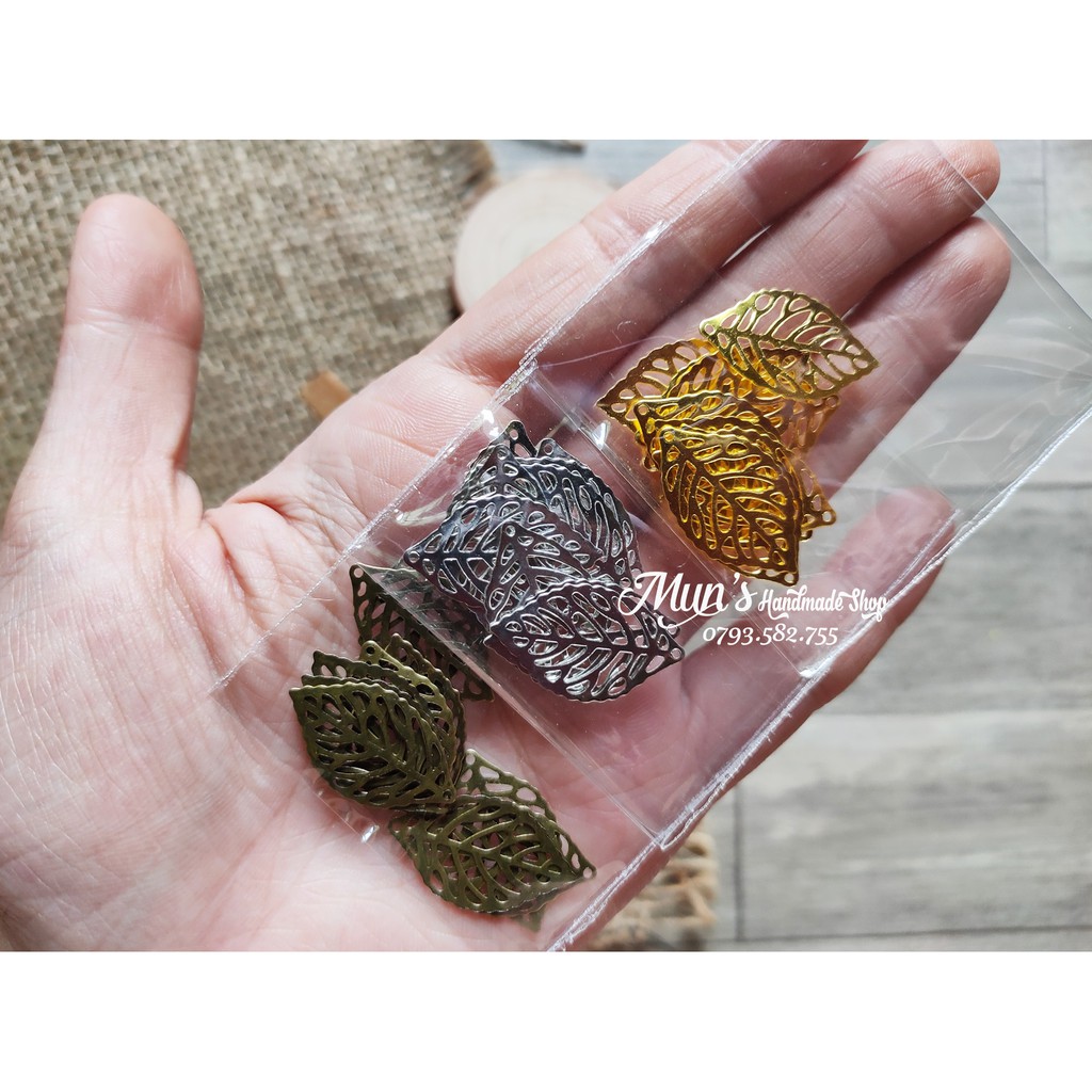Set 10 phiến lá kim loại trang trí resin, trang sức