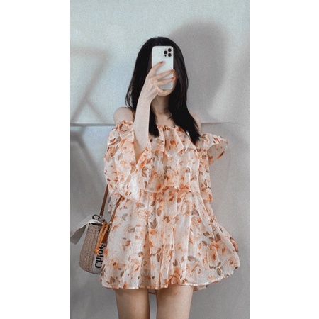 Váy Nữ Hoa Nhí Xanh Ngọc Trễ Vai,Đầm Nữ, Đi Biển, Đi Chơi Chất Liệu Voan Lụa Váy 2 Lớp  Váy Nữ Hoa Nhí Trễ Vai