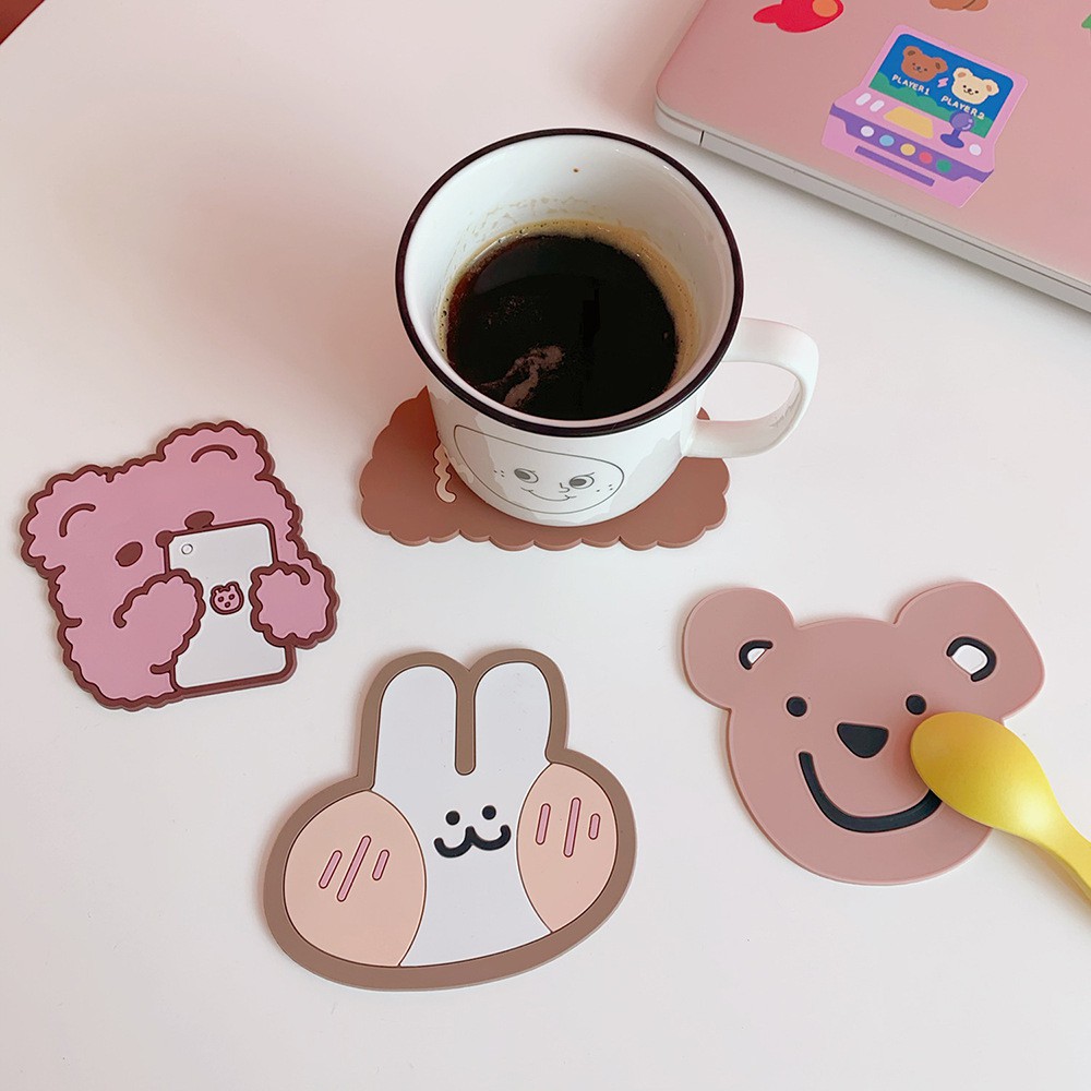 Lót Ly, Cốc Chống Trượt Cao Su Coaster Hình và Thỏ Gấu Dễ Thương