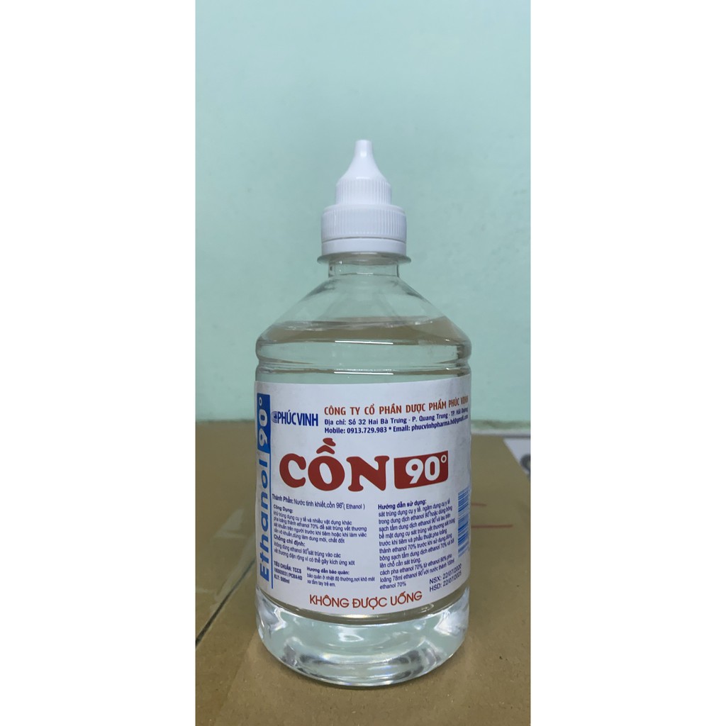 Cồn 90 độ  Phúc Vinh chai 500ml (rửa tay, vệ sinh dụng cụ, bề mặt,...)