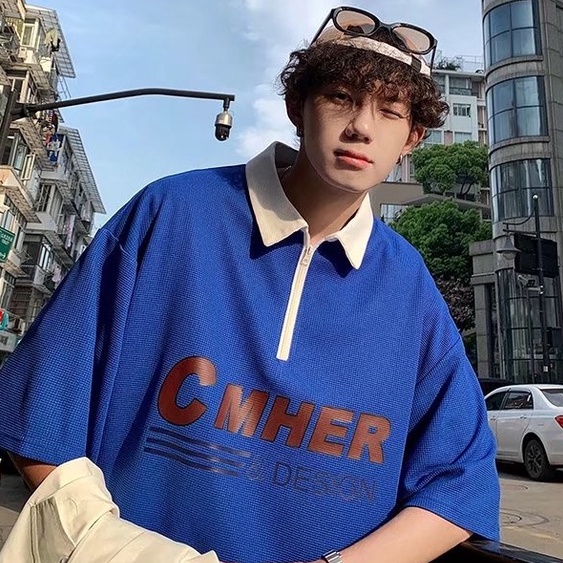 Áo polo Ngắn Tay Dáng Rộng Cổ Bẻ In Chữ Phong Cách Hàn Quốc Thời Trang Mùa Hè Dành Cho Cặp Đôi 2022