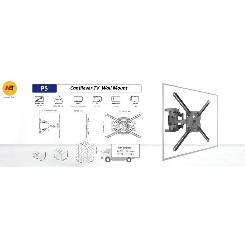 Giá treo tivi xoay góc đa năng P5 40-70 inch, hàng Nhập Khẩu, Model 2021, P6 45-75 inch tải 46kg, siêu mỏng sát tường