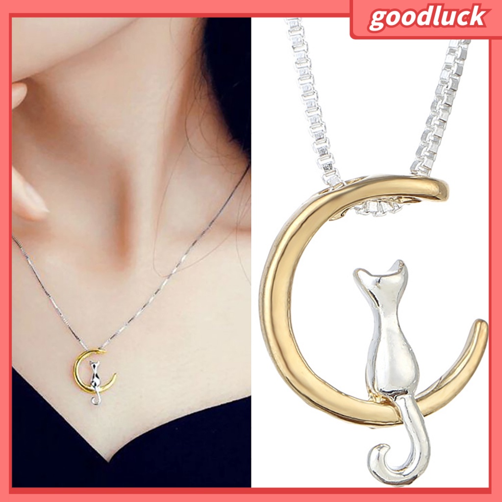 Vòng cổ Mặt Hình Mèo Và Mặt Trăng Lưỡi Liềm Dễ Thương