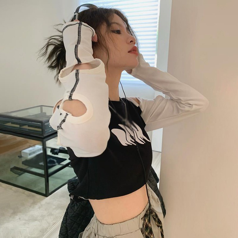 Áo Thun Lửng Tay Dài Cổ Tròn Phong Cách Hàn Quốc Dành Cho Nữ