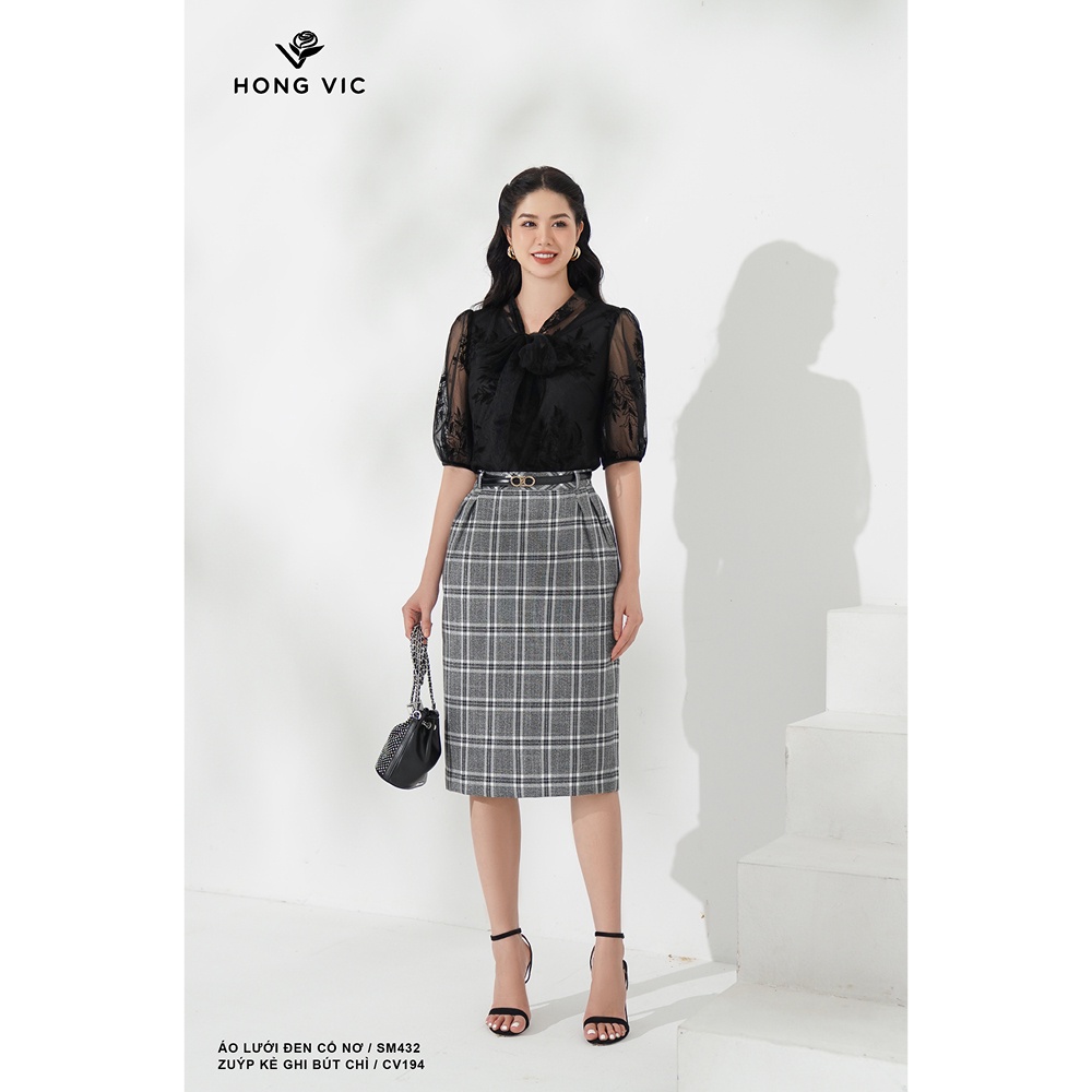Chân váy nữ thiết kế Hong Vic kẻ ghi bút chì CV194