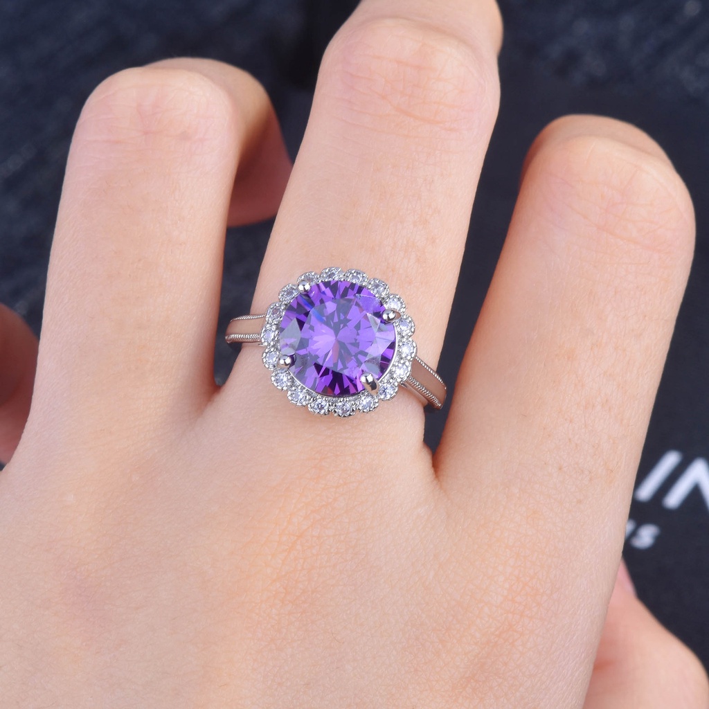 Nhẫn Mạ Bạc 925 Đính Đá Tím 5 Karat Moissanite Cỡ Lớn Thời Trang Cho Nữ