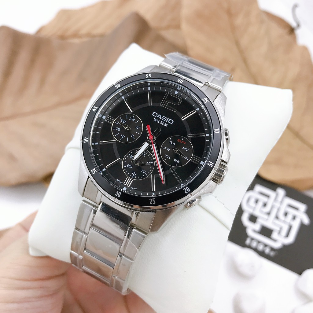 Đồng hồ nam Casio MTP-1374 / MTP-1374D-1A dây thép không gỉ, chống nước 50m, hàng chính hãng