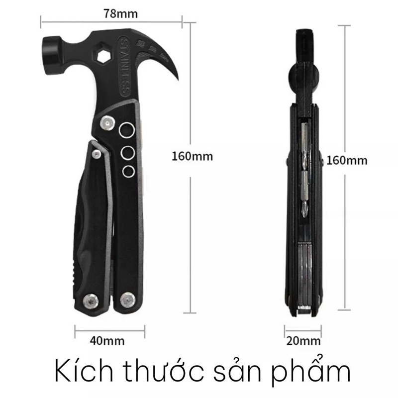 Búa kìm sinh tồn 14 tính năng trong 1 bằng thép không gỉ gấp gọn kèm đèn led