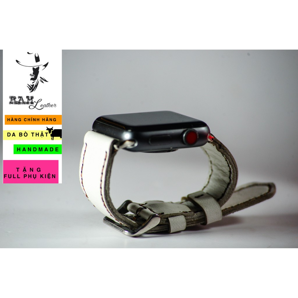 Dây đồng hồ Apple Watch , Iwatch , Iphone Watch Da Dê Trắng RAM Leather Classic 1996  Bền Đẹp